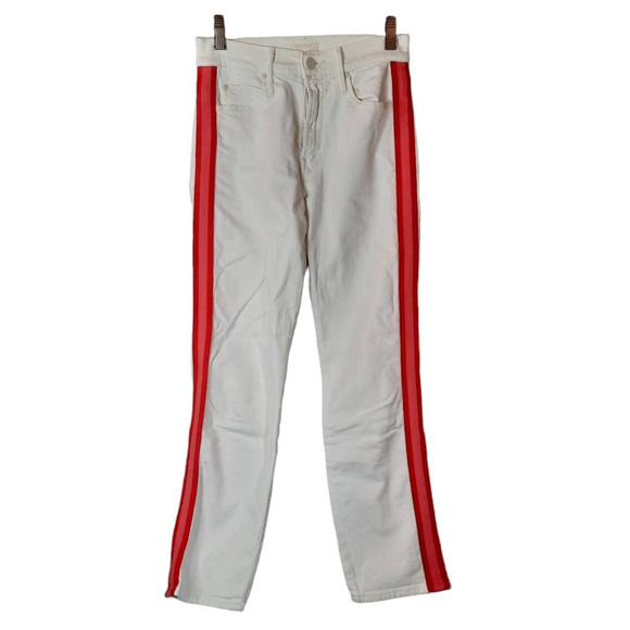 Mother Womens Dazzler Cropped 23 Jeans White Red Stretch Mid Rise Pockets Denim - Picture 1 of 12